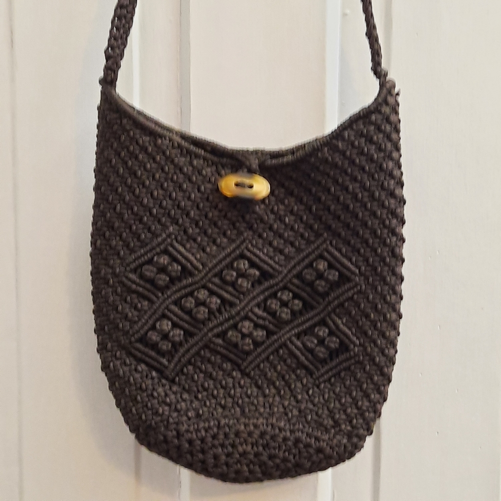 ๐ Cute Dark Brown Macrame Purse Shoulder Bag, Boho, Cottage Core, LN - Picture 1 of 8